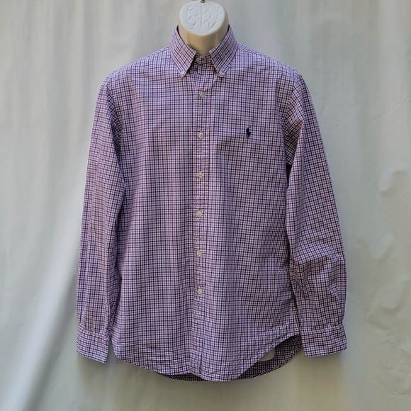 Ralph Lauren Blue Label Plaid Classic Shirt Long Sleeve Blue Pink Men's Medium - Picture 4 of 13